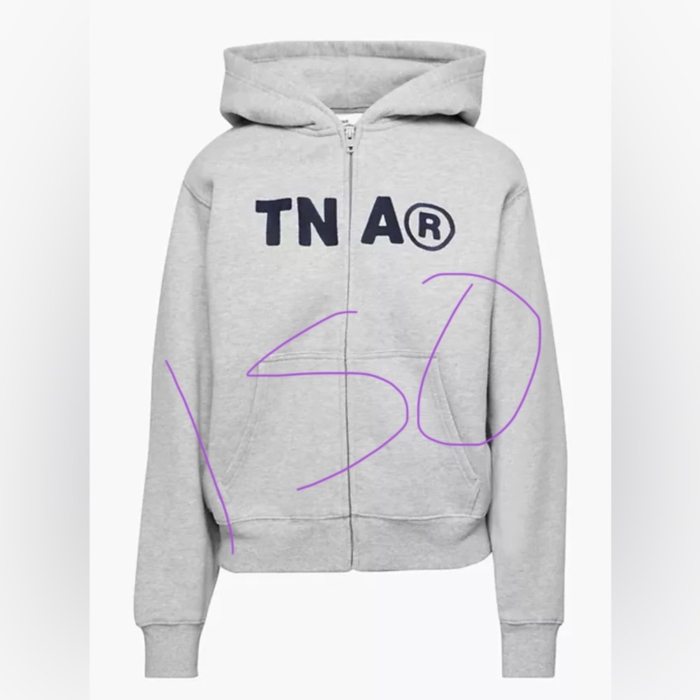 TNA Light Gray Zip Hoodie with Navy Logo